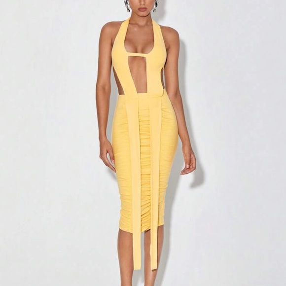 SHEIn Habit Cut Out Front Halter Neck Backless
Ruched Bodycon Dress - Picture 1 of 3